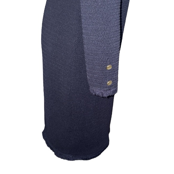 Joseph Ribkoff Black Textured Fringe Trimmed Long Sleeve Knit Sheath Dress - 6 - Picture 5 of 10